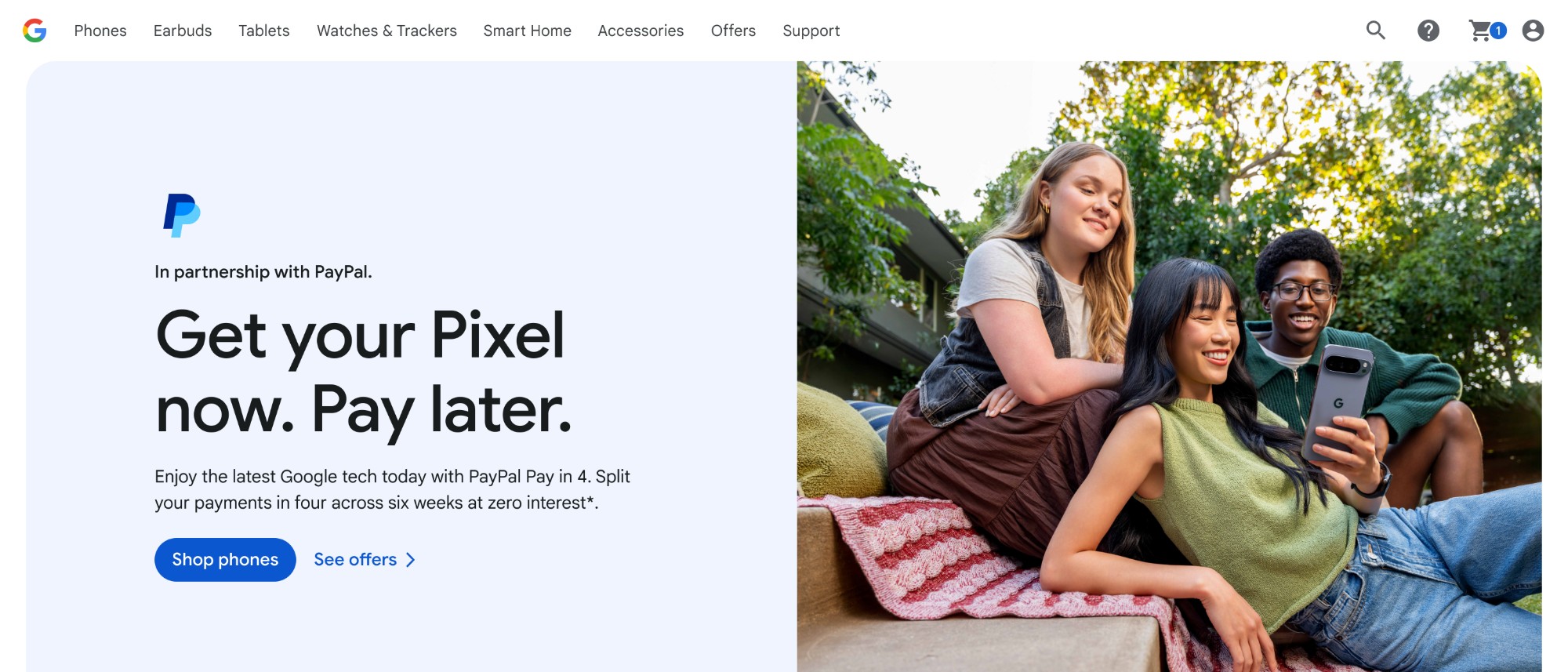 Google Store PayPal Pay in 4 magazine page hero module