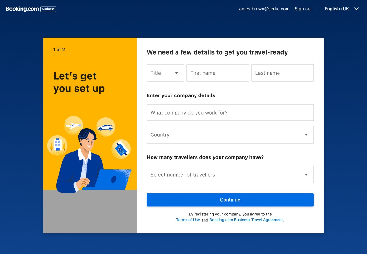 Redesigned registration step, 1 of 2